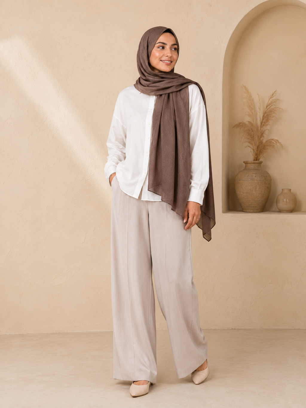 Warm Taupe - Cotton Linen Scarf