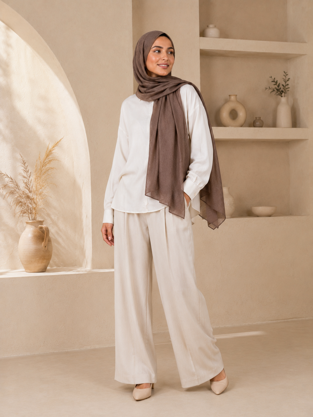 Warm Taupe - Cotton Linen Scarf