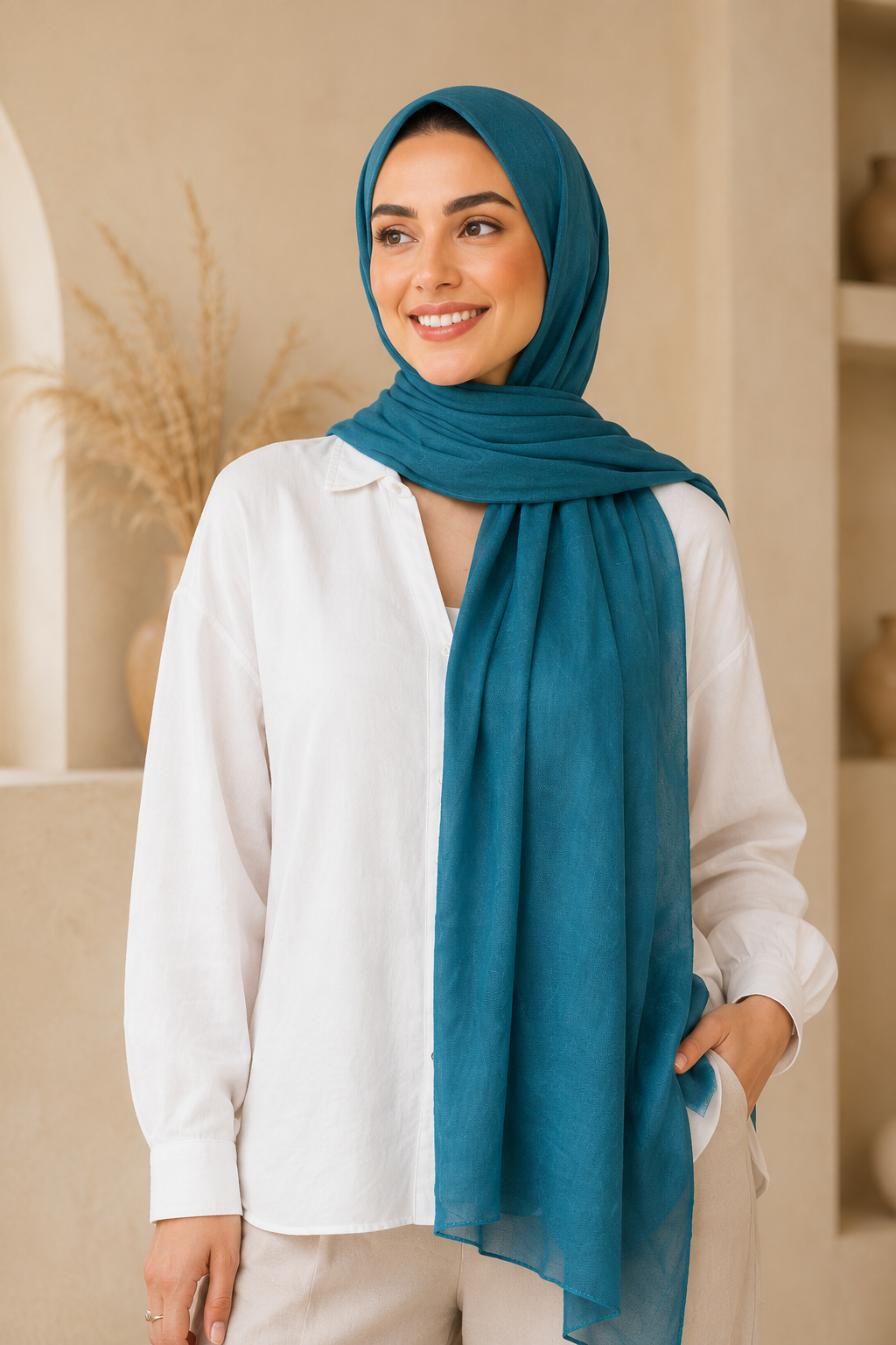 Teal Blue - Cotton Linen Scarf