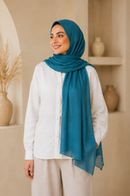 Teal Blue - Cotton Linen Scarf