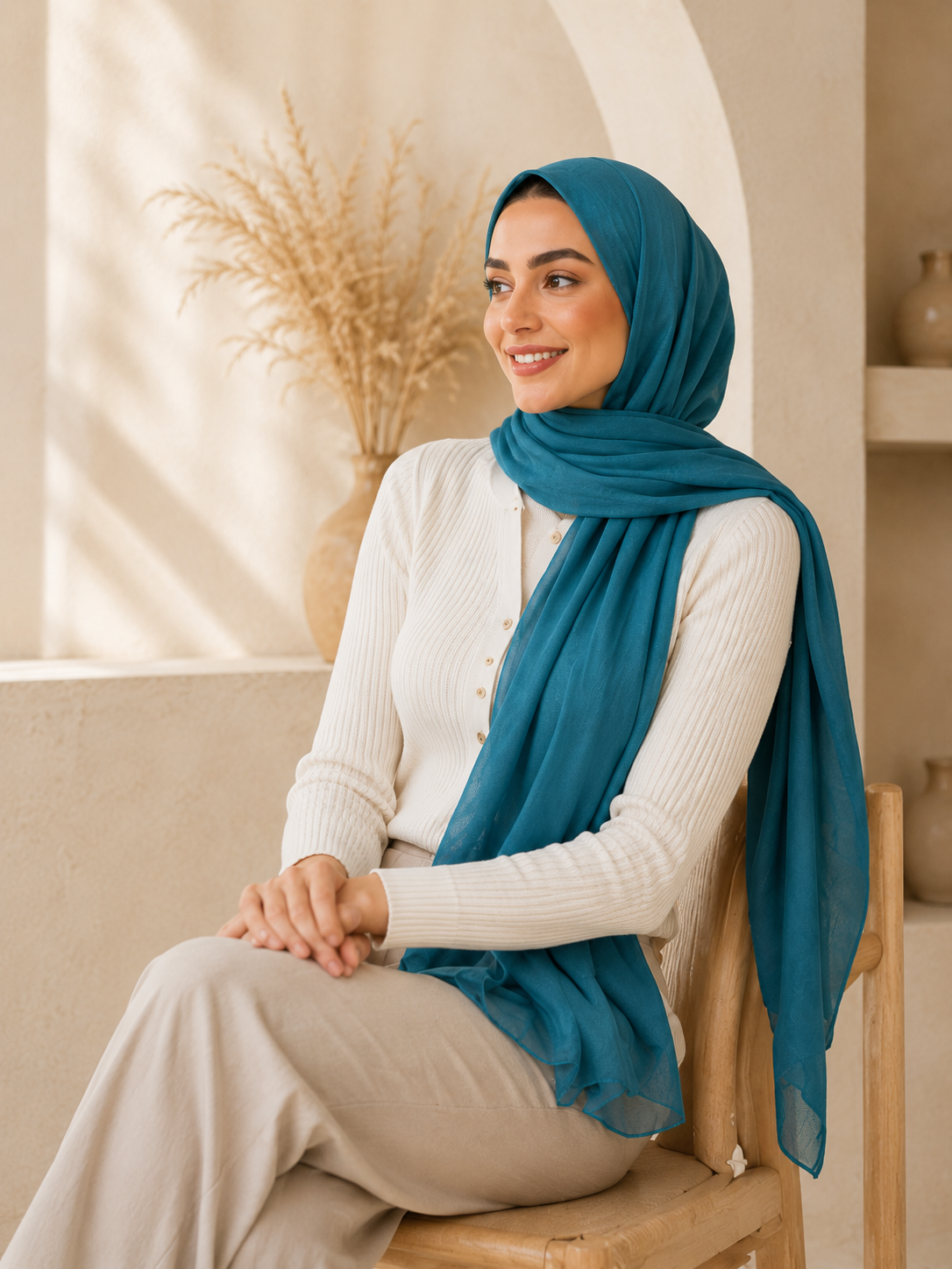 Teal Blue - Cotton Linen Scarf